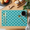 thumbnail image 2 of Teal Morocco Placemats Set of 4 Ethnic Boho Minimalist Abstract Geometric Place Mats Indoor Wipeable Table Mats Washable Cloth Dining Table Placemats for Kitchen Holiday Party Home Decor 13x19 Inch, 2 of 9