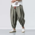 thumbnail image 3 of PEASKJP Mens Pants Relaxed Mens Casual Linen Pants Loose Fit Straight Legs Elastic Drawstring Waist Summer Beach Yoga Long Pants (GY2,M), 3 of 4