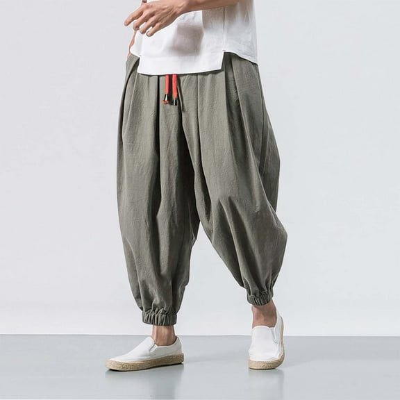 Men's Harem Pants Loose Waist Hippie Solid Trousers (GY2 XXL)
