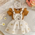 thumbnail image 2 of Baby Girl Clothes 6-9 Months Baby Girl Summer Skirt Set Newborn Overall Dress Bow Ruffle Sleeve Ribbed Romper Suspender Skirts 3Pcs Outfits,Coffee, 2 of 6