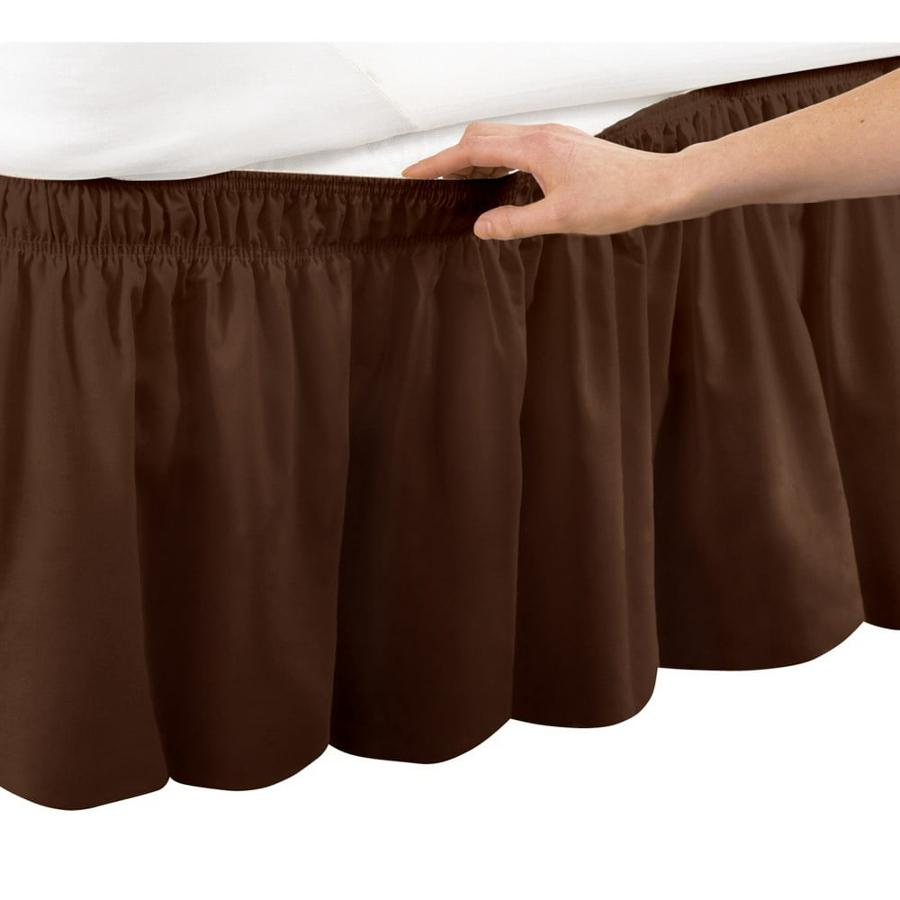 Wrap Around Bed Skirt, Easy Fit Elastic Dust Ruffle, Twin/Full, Brown