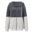 thumbnail image 4 of Fashion Fleece Jackets for Womens Winter Warm Plus Size Loose Casual Solid Color Splicing Full Zipper With Pockets Hooded Plush Long Sleeved Jacket Top, 4 of 5