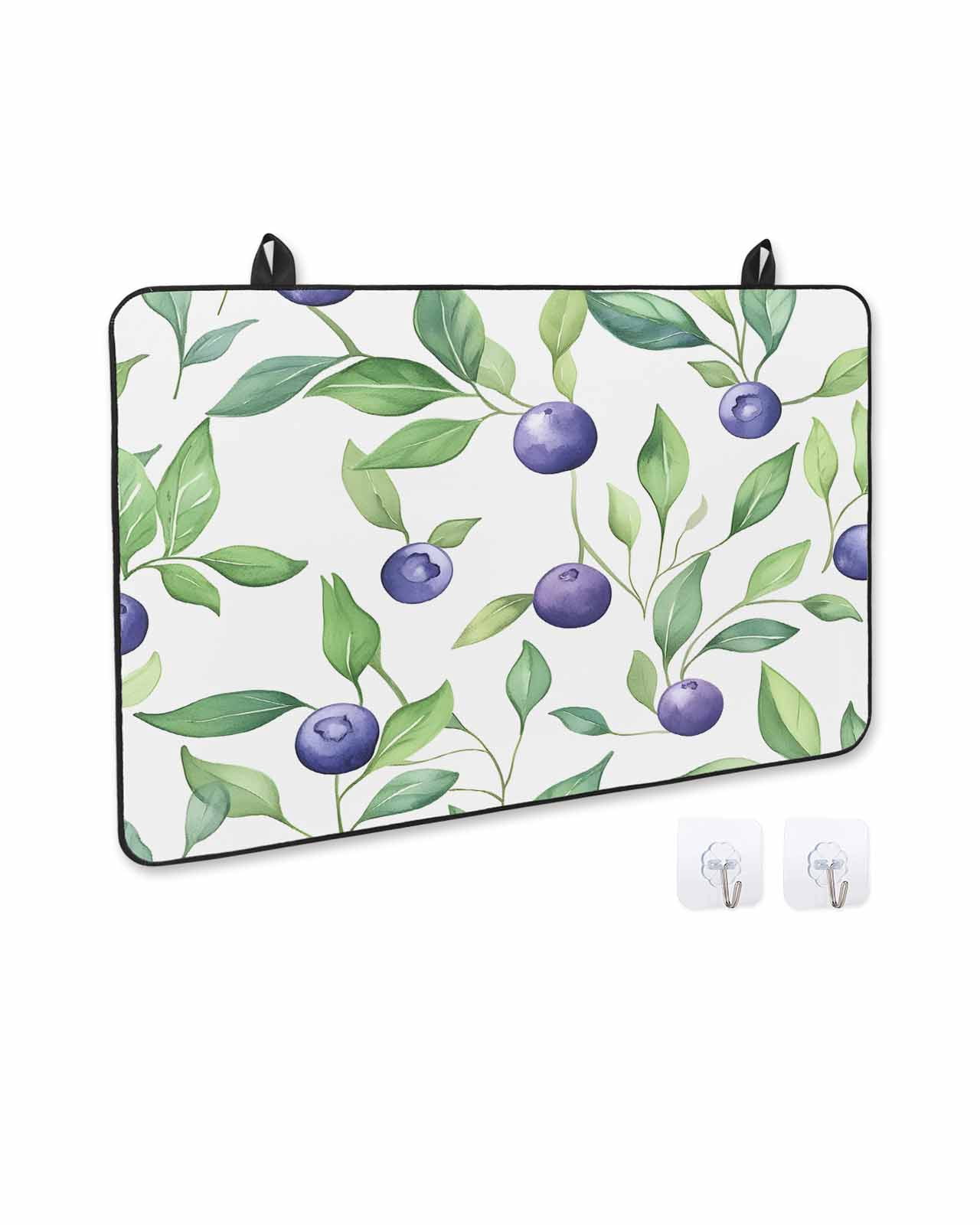 nqOlkjepod Large Induction Cooktop Protector Mat 24"x21", Summer Fruit Stove Top Covers for Electric Stove, Blue Berry Vintage Leaf Watercolor Green Stove Burner Cover Mats, Glass Top Stove Cover