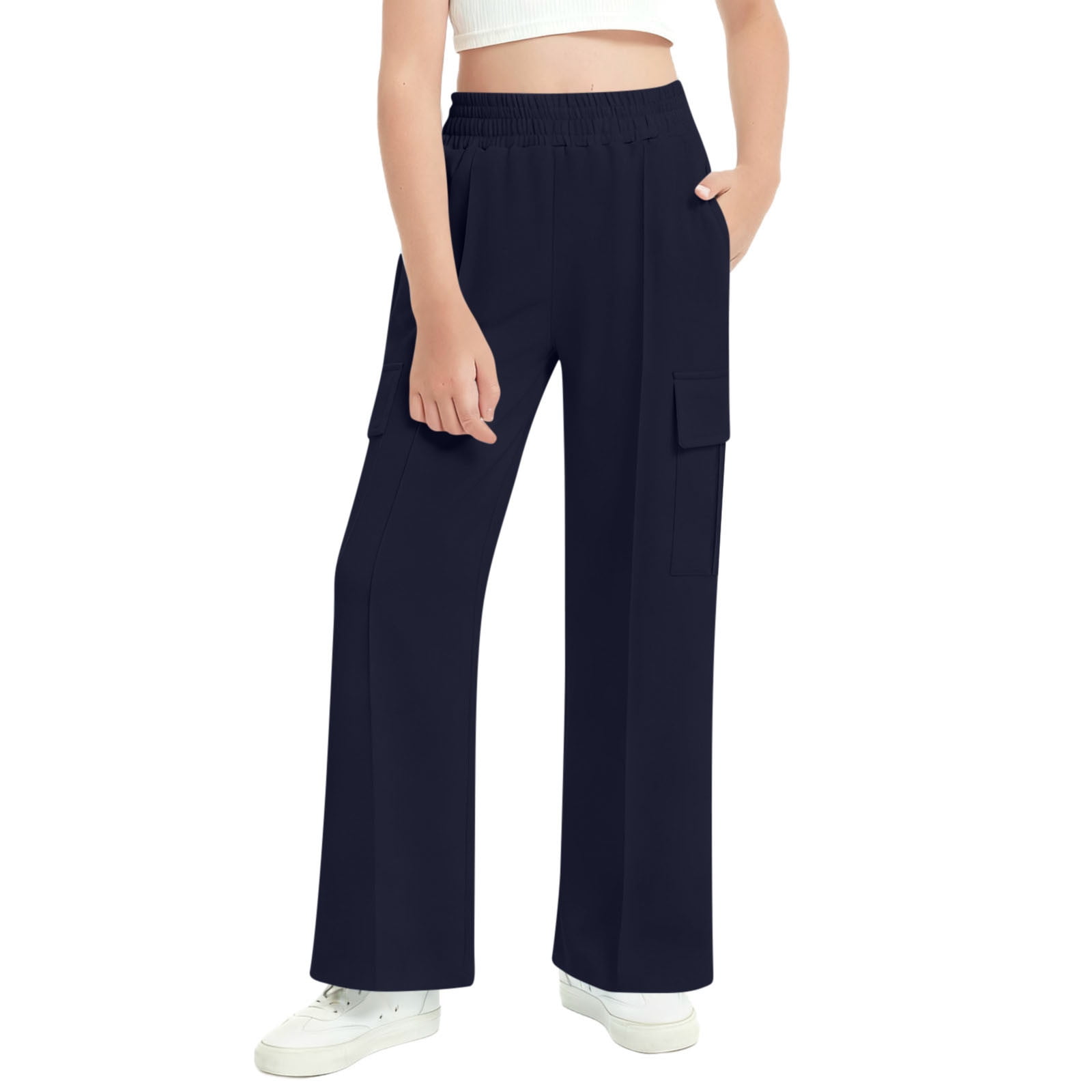 Ltctricy Boys Cargo Sweatpants Casual Wide Leg Uniform Pants Loose Kids Sweat Pants for Outdoor Hiking(Navy 12-13 Years)