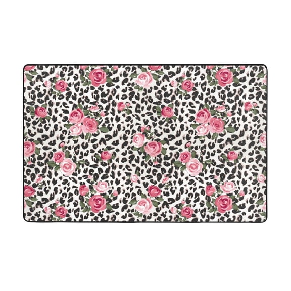 Area Rugs For Living Room Decor - Rose Mix Leopard 3 Anti Slip Throw Washable Rugs 3x5 For Bedroom, Soft Indoor Carpet For Bedroom Living Room 60x39In