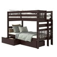 thumbnail image 2 of Bedz King Bunk Beds Twin over Twin Mission Style with End Ladder and 2 Under Bed Drawers, Dark Cherry, 2 of 9