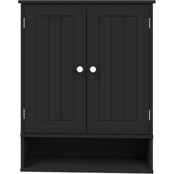Bathroom Cabinet - Over The Toilet Storage Cabinet Black Medicine Cabinet, Bathroom Wall Cabinet with 2 Doors and Adjustable Shelves, Small Wall Mounted Cabinet for Bathroom, Kitchen, Laundry,black