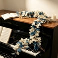 thumbnail image 6 of Tibetan Blue Artificial Maple Leaf Vines, White and Navy Plastic Hanging Fall Leaf Garland, 175cm Long Staircase, Dining Table, Fireplace All Season Decoration, 6 of 7