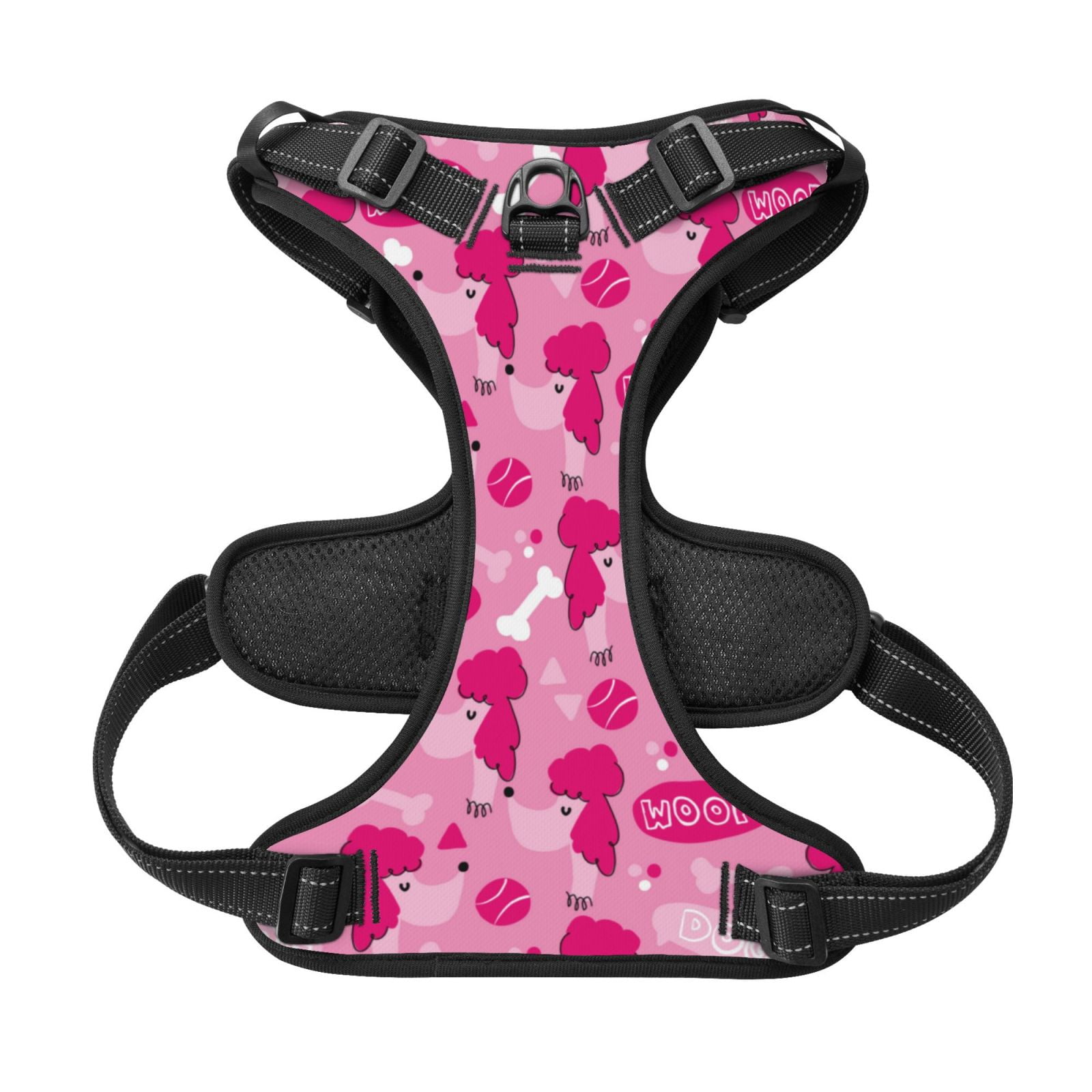 Kdxio Poodle Dog Print No Pull Dog Harness Adjustable Reflective Oxford Easy Control Medium Large Dog Harness for Training and Everyday-Large