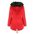 thumbnail image 3 of Women's Mid-length Hooded Winter Warm Fleece Lined Cotton Padded Parka Coat, Red, Size M, 3 of 5