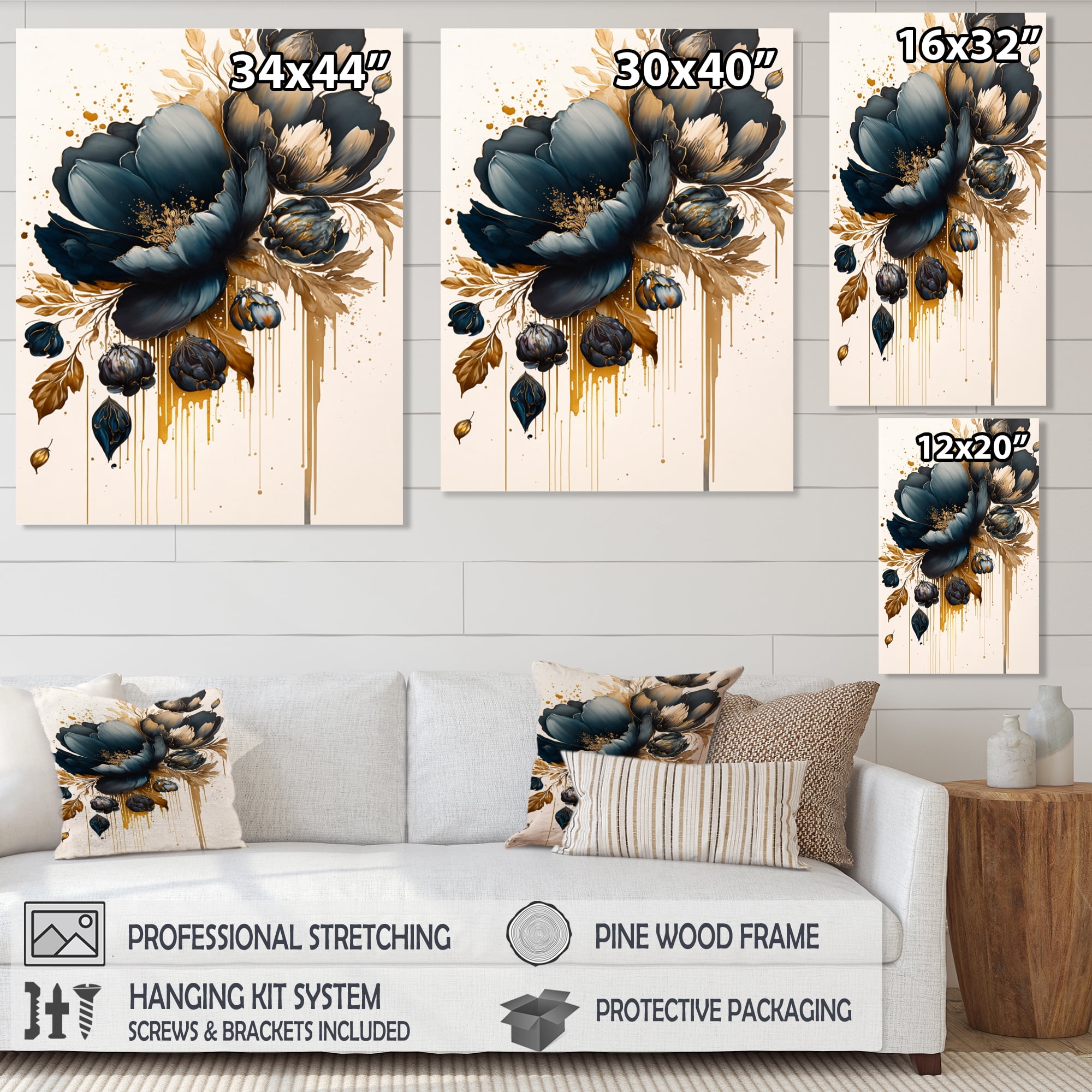 Designart Blue And Gold Crocus Bunch V Canvas Wall Art