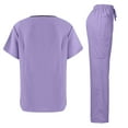 thumbnail image 3 of Fabrcox V Neck Slim Fit Womens 2pcs Scrub Sets Scrubs Top and Wide Leg Pants Drawstring Pockets Nursing Working Scrubs Sets Light Purple XXL, 3 of 3