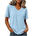 thumbnail image 3 of VBVC Women's V Neck Short Sleeve T-Shirt , Ladies' Loose Fit Breathable Casual Tee , Lightweight Basic Summer Tops For Women,Light Blue,S-2XL, 3 of 7