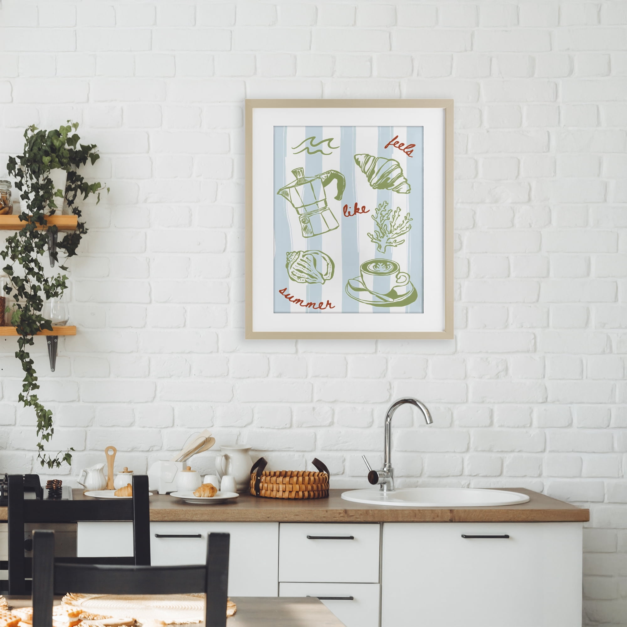 Stupell Industries Feels Like Summer on Stripes Birch Framed Print Under Glass, design by The Prints Vibe