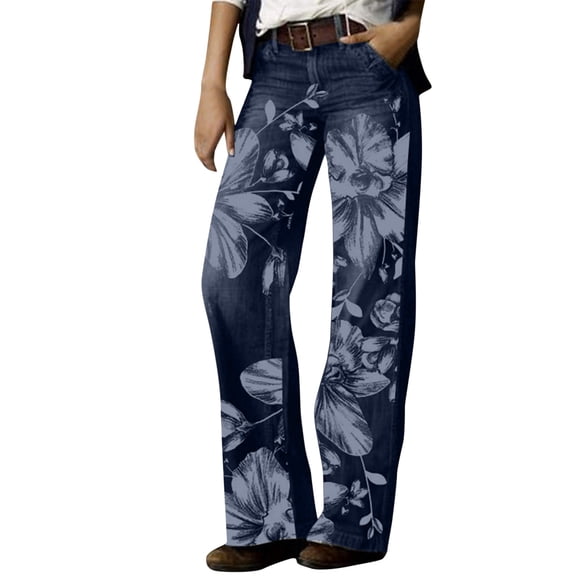 Ketyyh-chn99 Pants for Women Flare Jeans for Women Fashion Loose Ladies Pocket Washed Denim Trousers BU3,2XL