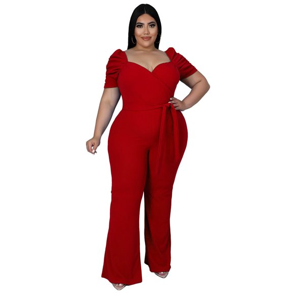 AURA Women Plus Size Wide Leg Jumpsuit High Waist Loose Fit Casual Summer Outfit