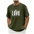 thumbnail image 2 of FAWUUDO Mens Casual Short Sleeve T Shirt Round Neck Simple Valentines Day Print Romantic Graphic Holiday Gift Top Tee Olive Green XL, 2 of 5