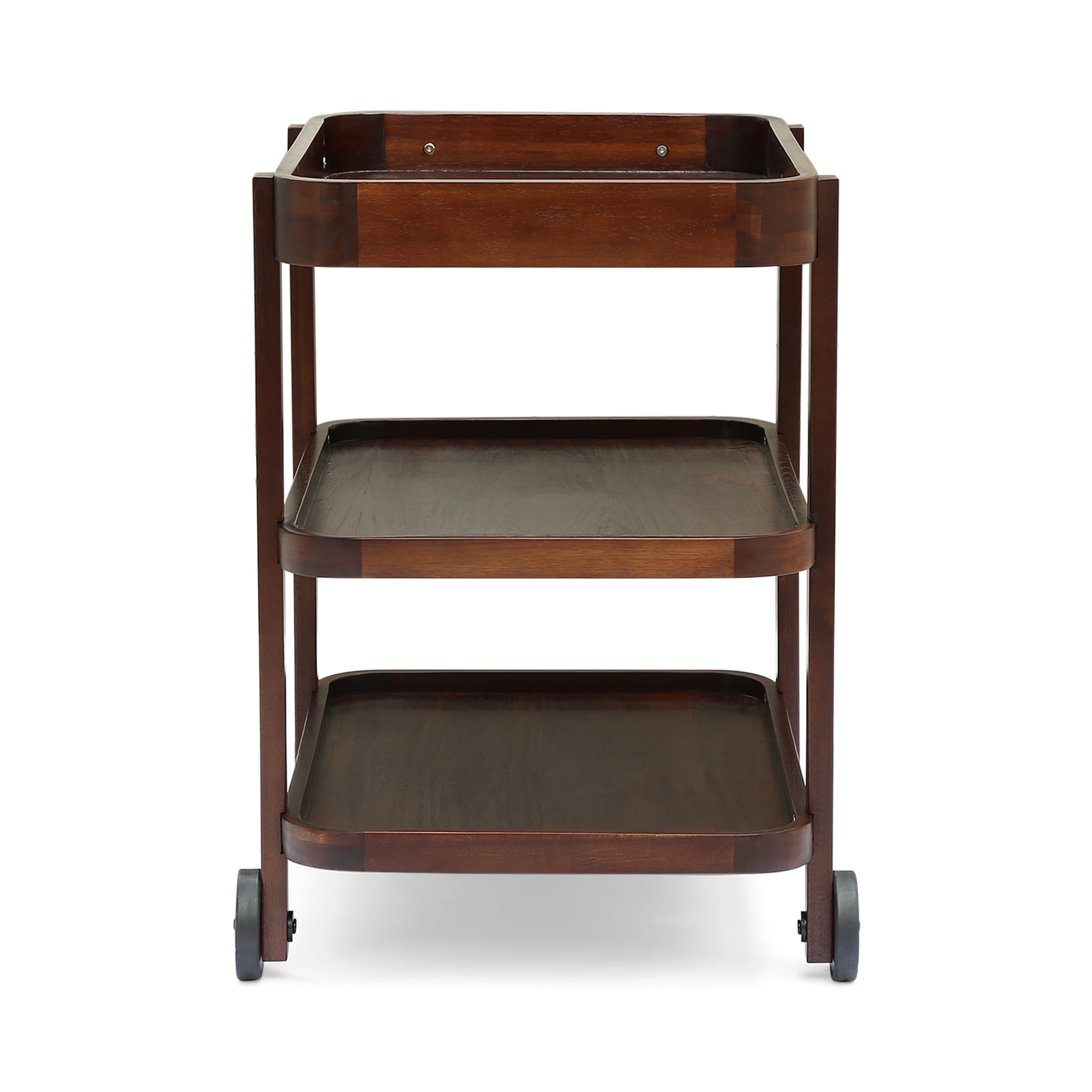 Audrielle Valley Outdoor Traditional Acacia Wood Bar Cart with 3 Shelves, Brown Mahogany