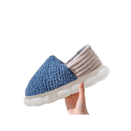 

Difumos Mens Anti-Slip Slip On House Shoes Cozy Color Block Plush Slipper Home Breathable Winter Slippers Blue 7.5-8.5