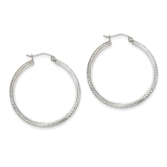Primal Gold 14 Karat White Gold Knife Edge Diamond-cut 2.5x25mm Hoop Earrings