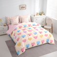 thumbnail image 3 of Feelyou Kawaii Love Heart Bedding Comforter Set 7 Pieces, Cartoon Princess Bowknot Full Bedding Set, Teens Kids Girls Women Reversible Fitted Sheet Flat Sheet, Breathable Home Decor, 3 of 7
