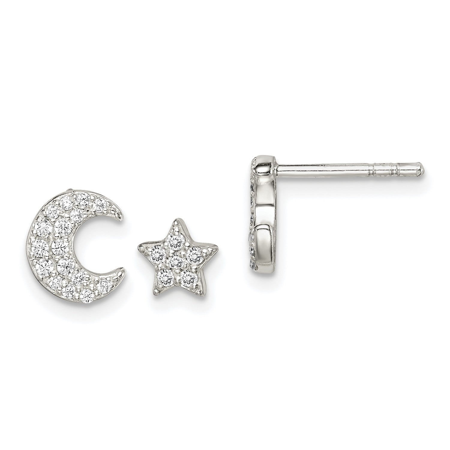 CZ Half Moon And Star Post Earrings In 925 Sterling Silver 0x0