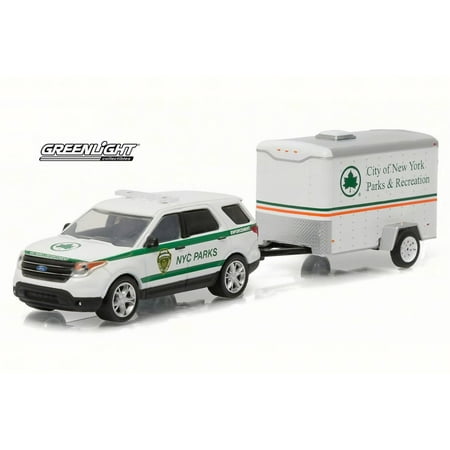 2015 Ford Explorer NYC Parks and Recreation w/ Trailer, Greenlight 32070D - 1/64 Scale Diecast Model Toy