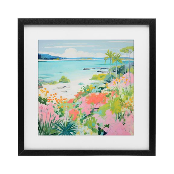 Stupell Industries Coastal Tropical Coast Blooming Shoreline Black Framed Print Under Glass, 13 x 13, by Creative Studio
