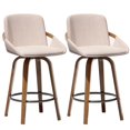 thumbnail image 3 of CDCASA Swivel Bar Stools Set of 2, 26 Inch Counter Height Bar Stools with High Backrest, Linen Wood Upholstered Modern Barstools for Kitchen Counter, Beige, 3 of 10