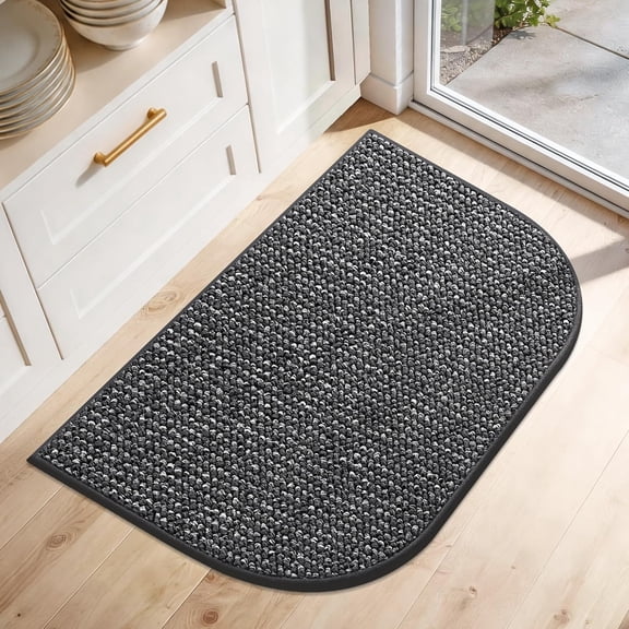 RLESO Half Moon Kitchen Rug Non Slip Washable Kitchen Mat for Floor,100% Polypropylene Absorbent Kitchen Sink Mat,Machine Washable Half Circle Entryway Rug(17"X 28",Gray)
