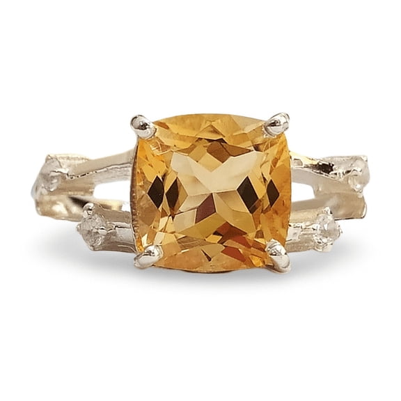 PILWALS Citrine Dainty Statement Ring For Women -Sterling Silver 925 Natural Citrine Ring-November Birthstone Ring