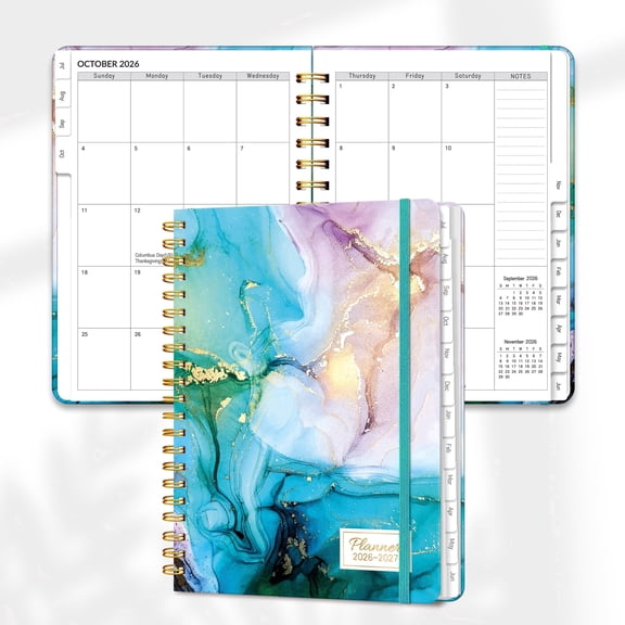 Lonely Oak Academic Planner 2026-2027, 12 Month Weekly Agenda July 2026-June 2027 with Tabs 8.5" x 6.18" (Cyan Marble)