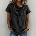 thumbnail image 2 of LEKODE Boho Tops for Women Cotton Vintage Tshirts Plus Size Tops Cotton Gauze Tops Short Sleeve Shirts Solid Summer Tops Loose Dressy Casual Blouse Summer Blouses for Women Black L, 2 of 5