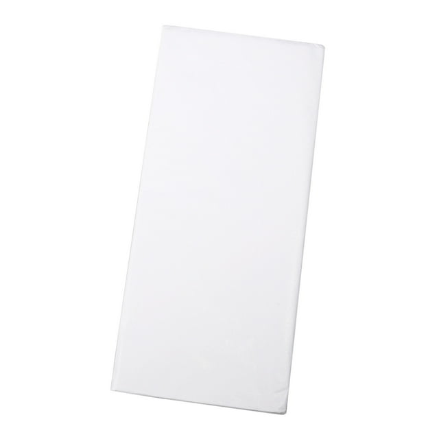 papel de seda unique bargains blanco puro 20' x 26' 10 hojas paquete plano rectangular, vista frontal en ángulo mostrando la silueta apilada y la superficie lisa, color blanco puro y textura fina translúcida en el borde, tamaño aprox. 20" x 26" (50 x 66 cm), fondo blanco neutro; adecuado para envolver regalos, manualidades y decoración de eventos.