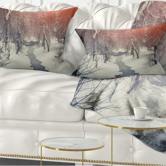 Designart Beautiful Snowfall in City Park - Landscape Printed Throw Pillow - 12x20