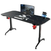 Walnew 63 Inches Y-Shaped Legs Adjustable Height Computer Gaming Desk Carbon Fiber Surface Gaming Desk With Cup Holder & Headphone Hook(Black)