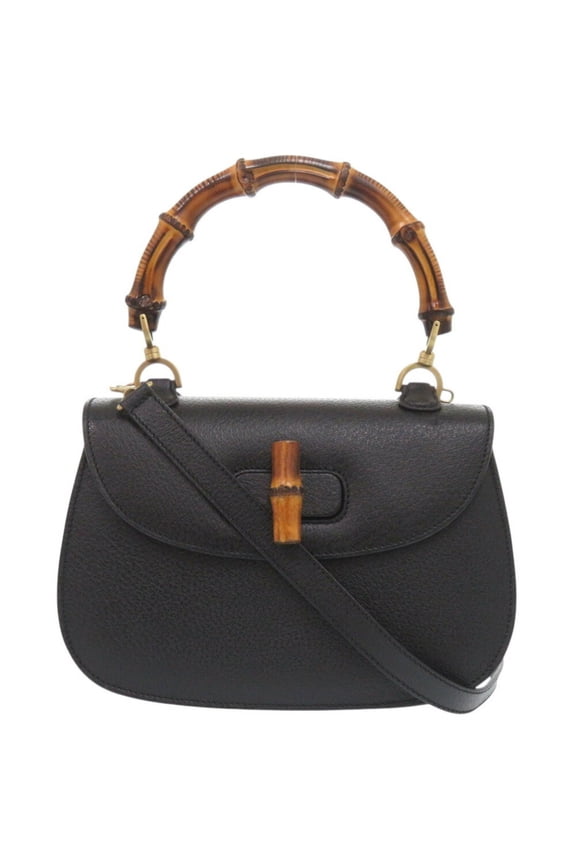 Pre-Owned Gucci Bamboo 000 1364 0633 Leather Black Handbag 0733GUCCI (Good)