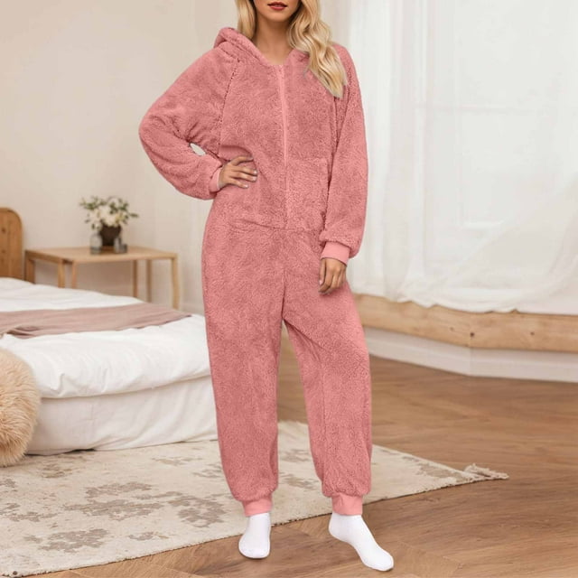 Timegard Combinaisons Pyjama pour Femmes Grande Taille 1 Pce Décontracté à Fermeture Éclair Manches Longues Combinaison Chaude avec Capuche