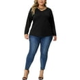 thumbnail image 2 of Agnes Orinda Women's Plus Size Tops Tshirts Cross V Neck Casual Long Sleeves Blouse Top 1X Black, 2 of 6