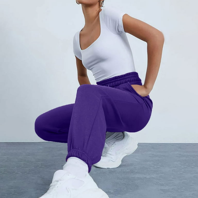 ELFINDEA Lounge Pants Women Fashion Sport Solid Color Drawstring Pocket  Casual Sweatpants Pants Purple 3XL