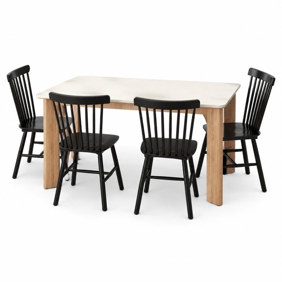 Vintage Windsor Kitchen Dining Chairs Set of 4 with Solid Wood Legs, Farmhouse Country Style, Black