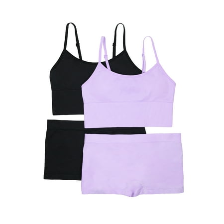 Fruit of the Loom Girls Seamless Longline Bra & Matching Boyshort Panty Set 2 Pack