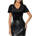 thumbnail image 6 of Purcolt Women's Sequin Tops Ruffle Sleeves Glitter V Neck Dressy Blouses Sparkly Tops for Cocktail Evening Party Club Concert Shirt, 6 of 9