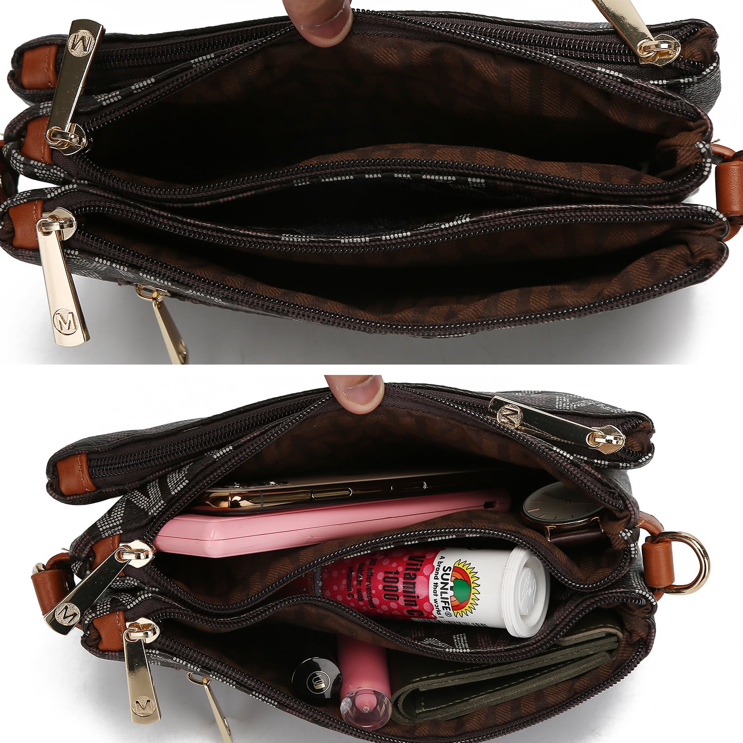 MKF Collection Multi-Compartments Ishani Women's Signature Crossbody Bag, Functional Wristlet Purse Handbag by Mia K - Red