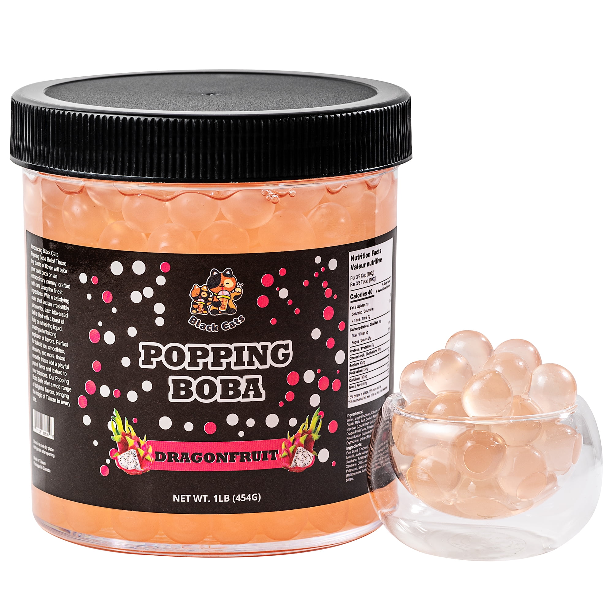 Black Cats Popping Boba Pearls | Dragonfruit Flavor | 1LB (454g