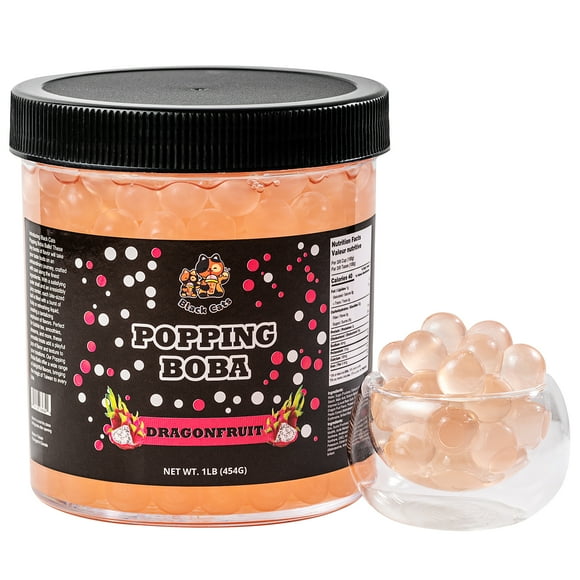 Black Cats Popping Boba Pearls | Dragonfruit Flavor | 1LB (454g) | Bursting Tea Balls for Drinks, Desserts, Smoothies, and Snack Toppings | Bubble Tea Tapioca Pearl Mix