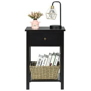 Topbuy X-Design Side End Table Multifunctional Nightstand with Drawer & Shelf Black