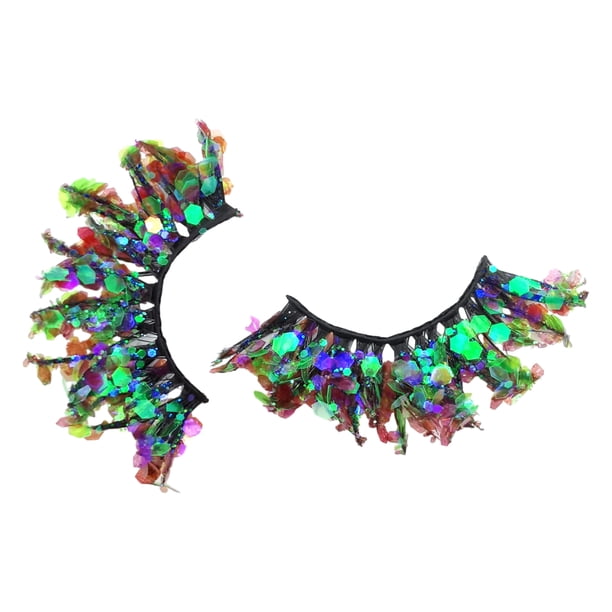 Qarigey Pestañas brillantes de plástico, 2 uds., con lentejuelas, para un espectacular aspecto navideño, pestañas con purpurina Difuminador de ojos P-33