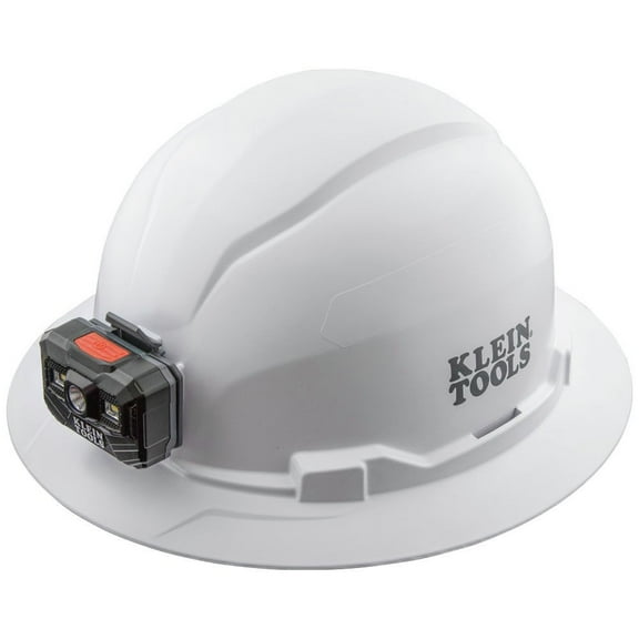 Klein Tools 60406RL Non-Vented Full Brim Hard Hat with Rechargeable Headlamp - White