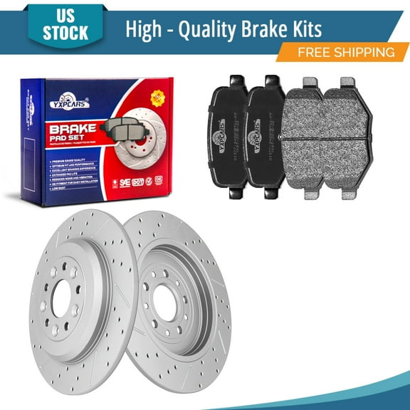 YXPCARS 6PCS Rear Brake Kits, Drilled & Slotted Brake Rotors   Ceramic Brake Pads Kit for Ford Edge Taurus Explorer Flex Lincoln MKS MKT (54125 1377)
